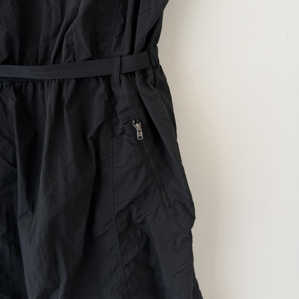 Black Nylon Utility Dress L Zip‎ Pockets Belted Minimalist Gorpcore Techwear - Picture 4 of 9